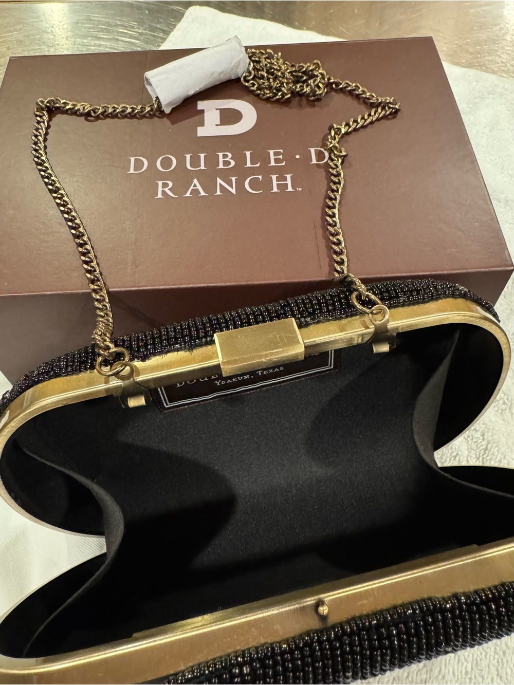 Double D Ranch Black Beaded Roadrunner Evening Clutch with Shoulder Strap - Picture 5 of 10